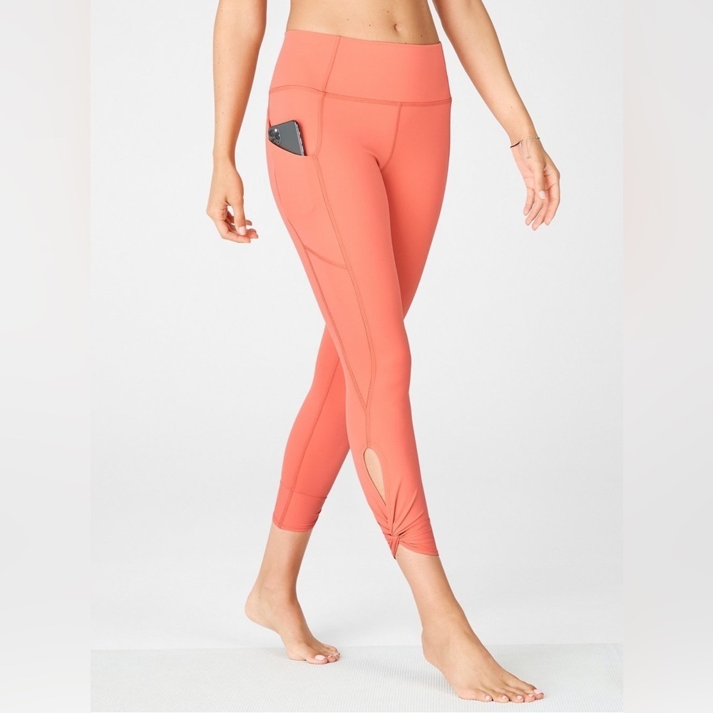 Fabletics Oasis PureLuxe High-Waisted Twist 7/8 Legging- Coral Haze